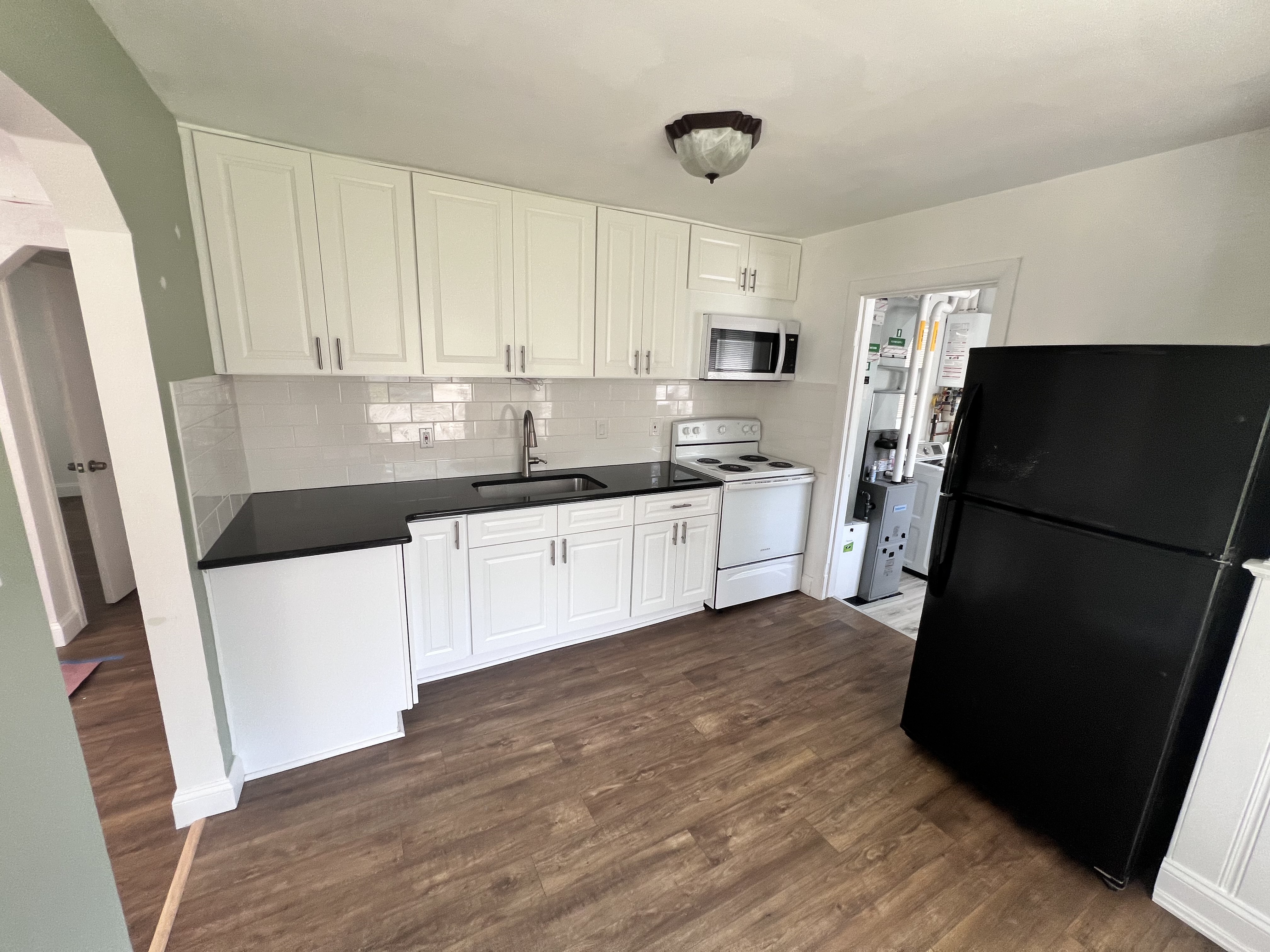 Bright white kitchen after remodel